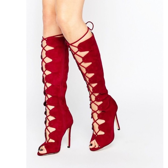 Aldo Shoes - Aldo Ladosa dark red suede lace up high leg boots